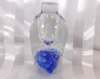 青と透明の泡入りアートガラス香水瓶 # 26450 - Etsy 日本