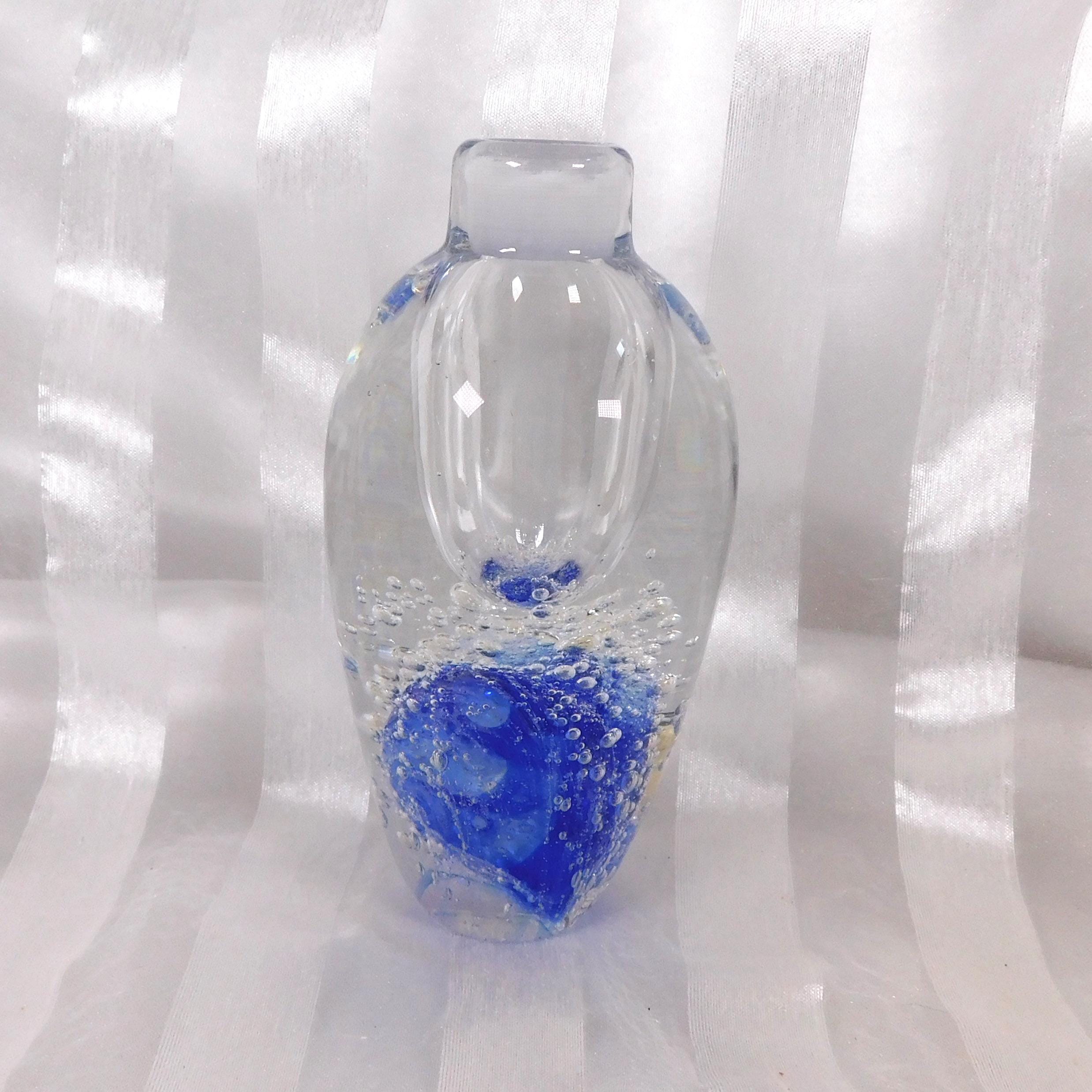 青と透明の泡入りアートガラス香水瓶 # 26450 - Etsy 日本