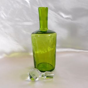 Etched Green Glass Bottle # 25007
