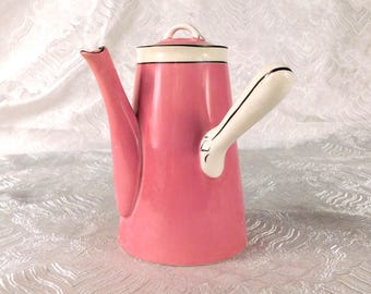 Pink and White Small Chocolate Pot-Crazed  # 27473