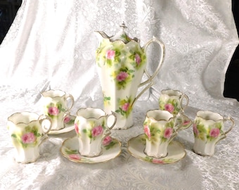Antique RS Prussia BISCUIT Cracker Jar Lavender Morning GLORY Mold