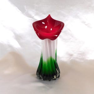 Short Red, Green and White Tulip Shaped Vase # 25827