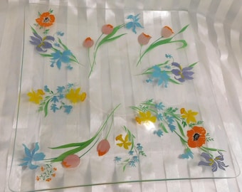 Heinrich & Co. Grand plateau de service carré en verre transparent, Primavera # 26855