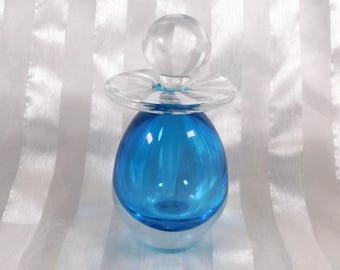Signed Blue Cased Art Glass Perfume Bottle # 26410