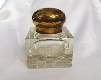 金属製の蓋が付いた大型の古いクリスタルインク壺 # 20873 - Etsy 日本