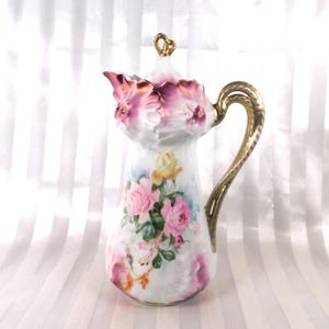 Reinhold Schlegelmilch Stunning Pink Floral Chocolate Pot # 26129