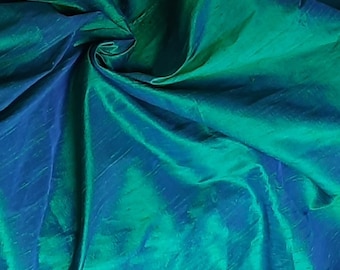 Peacock Green Poly Dupioni, Silk Dupioni Fabric by the meter, Royal Blue Silk, Bridal Silk,Fat Quarter, Slub Silk Dupioni by the yard
