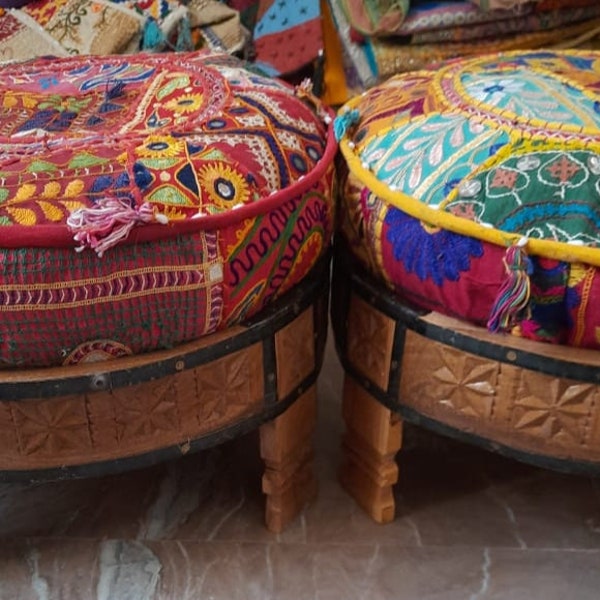 Indian Embroidered Patchwork Ottoman Pouf Handmade kantha Pouf Decoration Pouf Footstool Floor Pouf Ottoman Floor Pouf Gift Item- Cover Only