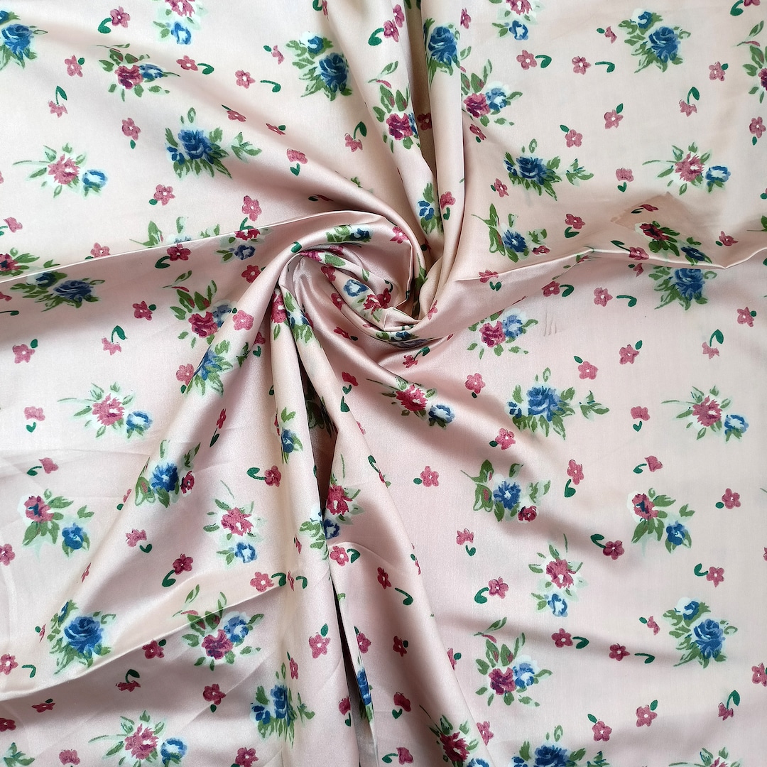 Silk Floral Fabric, Silk Fabric, Floral Print Fabric on Beige, Roses ...