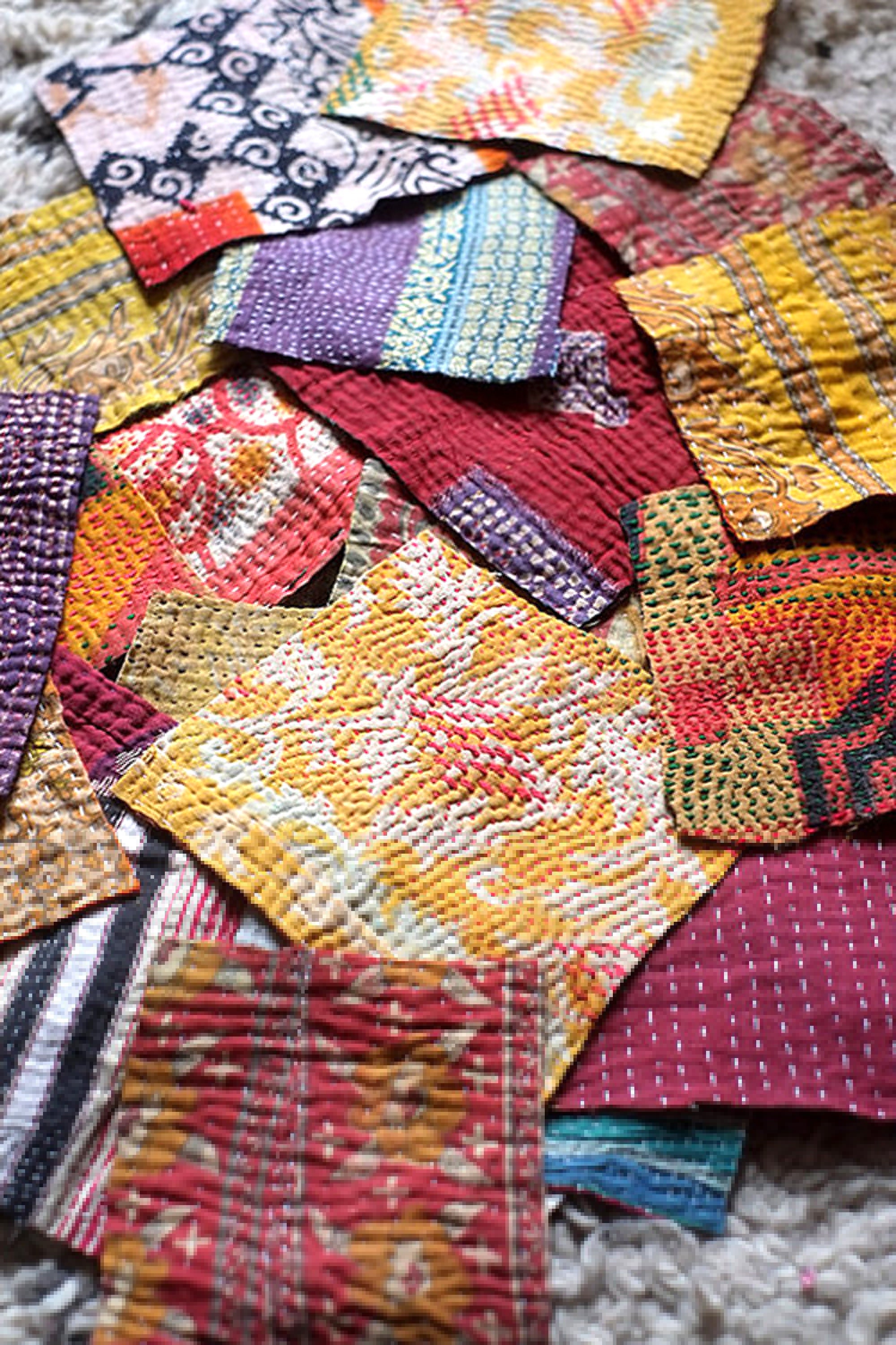 12 Pcs Kantha Quilt Scraps, Vintage Kantha Quilt Scrap, Gudari Kantha