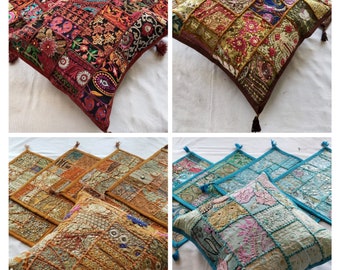 Kantha Pillow cover Indian Embroidered Patchwork Throw Pillow Cover Handmade kantha Pillow Cover Case, Kantha Cushion Gift Item- Cover Only