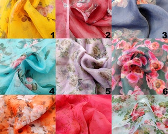 Organza Polyester Flower 3D Printed Fabric by The Yard, Rose Flower Print Polyester for Wedding Dress Silk Organza Print Fabric by Meter