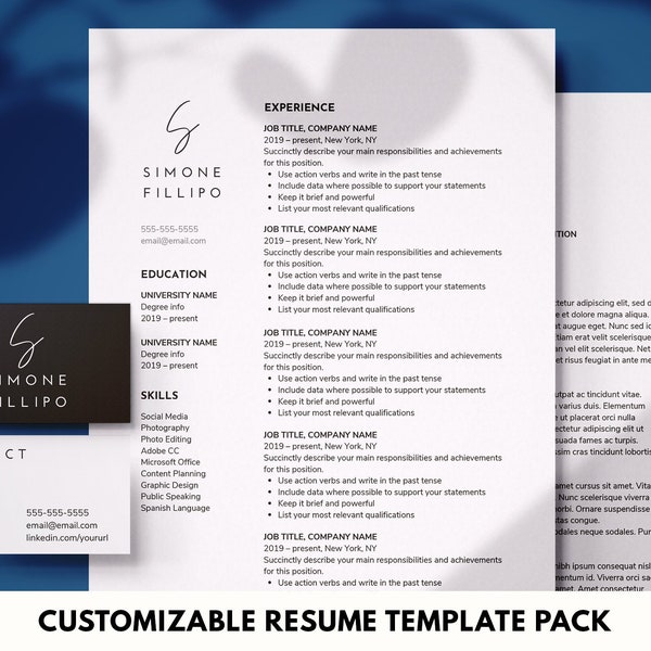 Canva Chic Resume Template Pack Logo, Modern Simple CV Downloadable Template, Multi Page Resume Template, Clean Cover Letter References Work