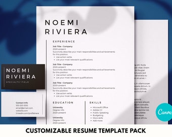 Canva Resume Template Pack, Modern Sleek Simple Creative CV Downloadable Template, 1 Page Resume Template, Clean Cover Letter References