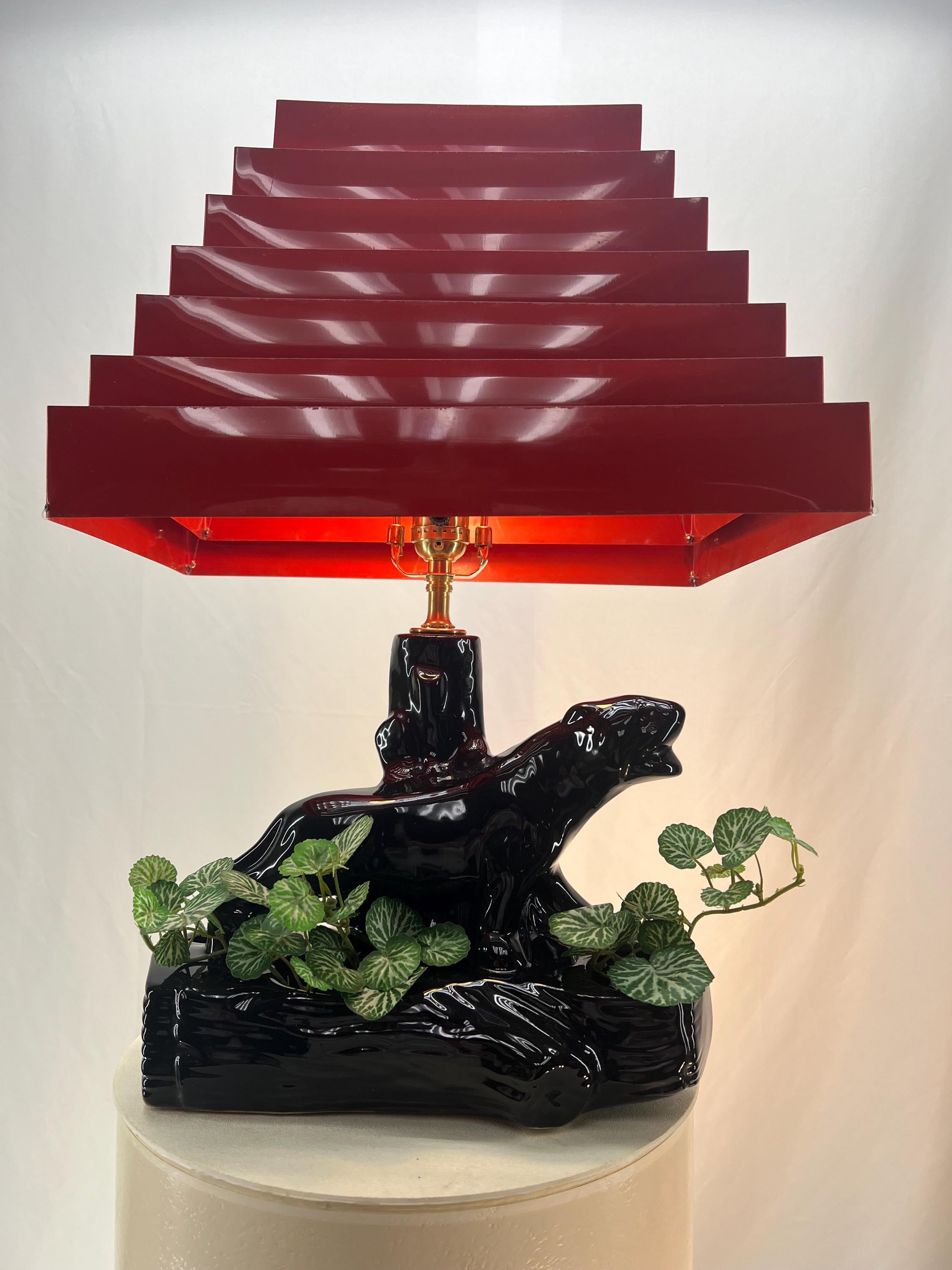 1960's Black Panther TV Lamp With Red Venetian Blind, Accordion
