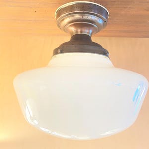 Antique Large School House Flush Mount Ceiling Fixture, Original 1920&#39;s