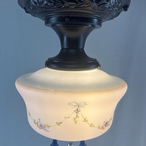 Antique Hand-Painted Glass Globe Flush Mount Ceiling Light Fixture, Charming Floral Design