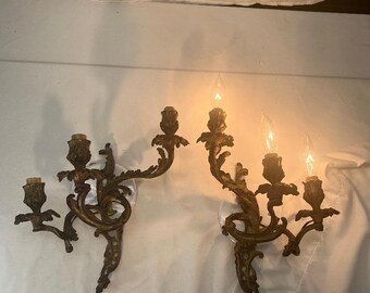 Antique Italian Cast Brass Sconces, Louis XV Rococo Style, Pair