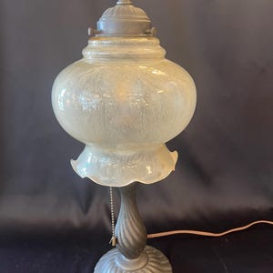 Vintage Table Lamp With A Ruffled Glass Shade