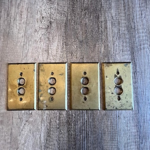 Vintage Stamped Brass Push Button Switch Plate Covers, set of 4, The Perkins Electric Switch MFG Co, Patented Nov.3 1903
