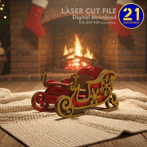 File di taglio laser per slitta di Babbo Natale – File digitali per decorazioni natalizie fai da te SVG DXF