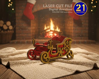 Santa Claus Sleigh Laser Cut File – DIY Christmas Decoration Digital Files SVG DXF