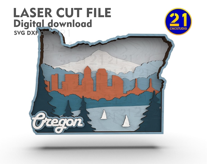 Oregon 8-Layer SVG Laser Cut File | Multilayer 3D State Map | Digital Download