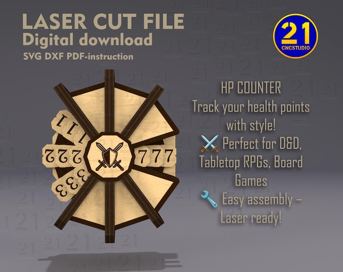Hp counter mtg, rpg Laser Cut File | Tabletop RPG & Board Game Accessory | Digital Download Svg Dxf