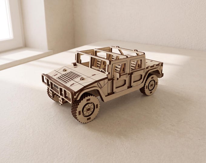 SUV H1 Laser Cut Files: 1/24 Wooden Model with Opening Doors