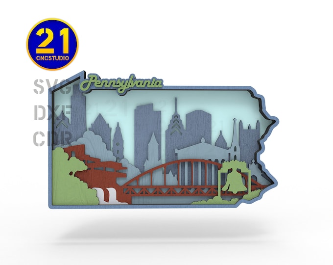 Pennsylvania - Multilayer Laser Cut File svg dxf ai eps cdr