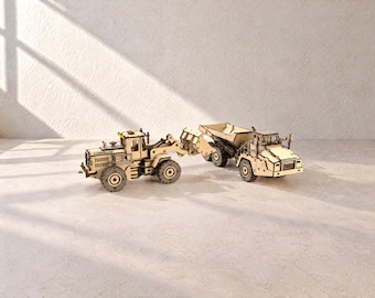 Construction Vehicle Laser Cut Files: Dump Truck and Front Loader