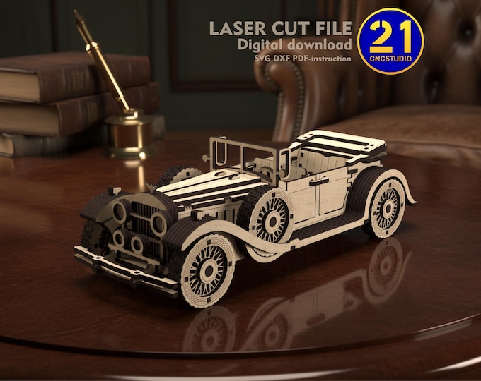 Classic Convertible Sedan 3D Wooden Puzzle | Laser Cut File SVG DXF | Digital Download