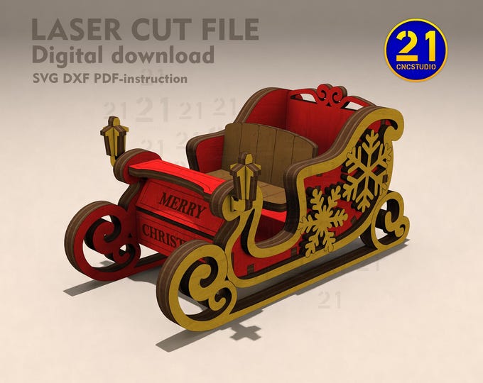 Santa Claus Sleigh Laser Cut File – DIY Christmas Decoration Digital Files SVG DXF