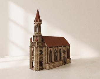 Gothic Church Laser Cut Files: Large Wooden Cathedral Model