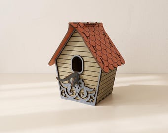Birdhouse Laser Cut Files: Cottage-Style Wooden Model, SVG DXF