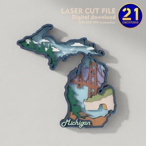 Michigan State Vignette Laser Cut Files | Multilayer SVG DXF | Digital Download