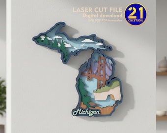 Michigan State Vignette - Laser Cut Multilayer File svg dxf ai eps cdr