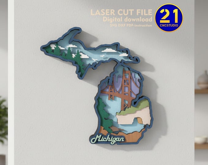 Michigan State Vignette Laser Cut Files | Multilayer SVG DXF | Digital Download