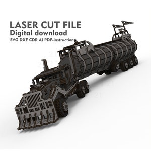 Arquivo de corte a laser de caminhão-tanque blindado, dxf, svg, ai e cdr, arquivo de quebra-cabeça 3D, construtor de madeira