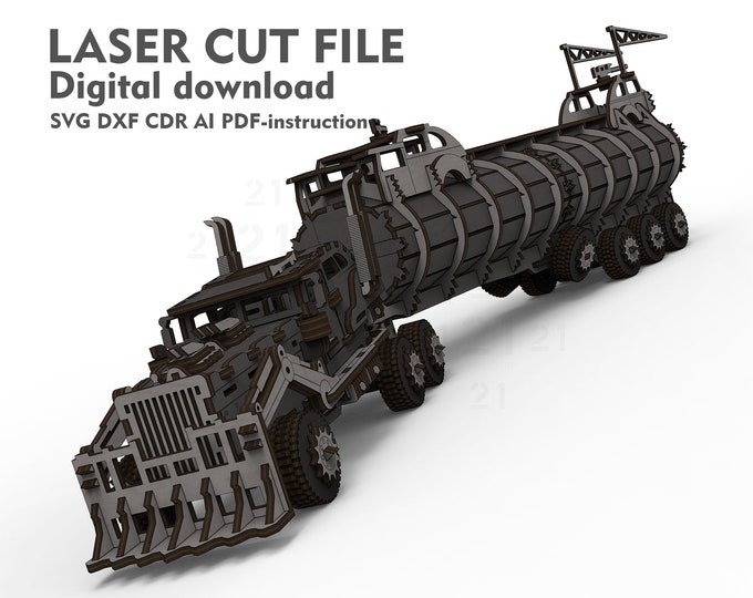 Armored Tanker Truck laser cut file, dxf, svg, ai and cdr, 3d puzzle file, wooden constructor