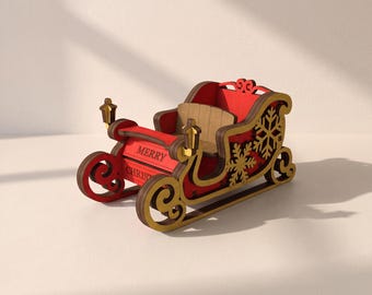 Santa Sleigh Laser Cut Files: 16-Piece Christmas Model, SVG DXF