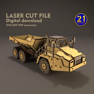 Arquivo de corte a laser 3D de caminhão basculante articulado | Veículo de construção SVG DXF 1:35 | Download digital