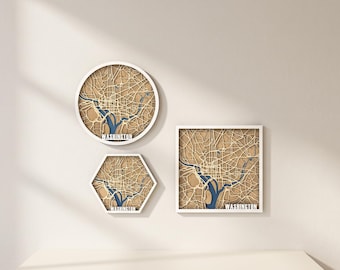 Washington Street Map Laser Cut Files: 4 Layers, 3 Frame Shapes