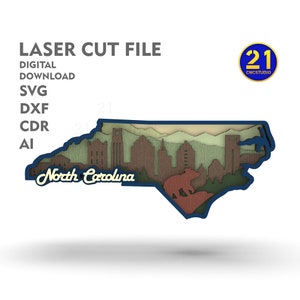 North Carolina State Vista - Multilayer Laser Cut File svg dxf ai eps cdr