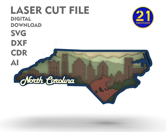 North Carolina State Vista - Multilayer Laser Cut File svg dxf ai eps cdr