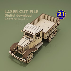 May include: A wooden model kit of a vintage truck with a flatbed. The model is unassembled and ready to be built. The kit includes instructions and all the necessary parts. The truck is made of laser-cut wood and has a detailed design. The model is perfect for hobbyists and collectors.