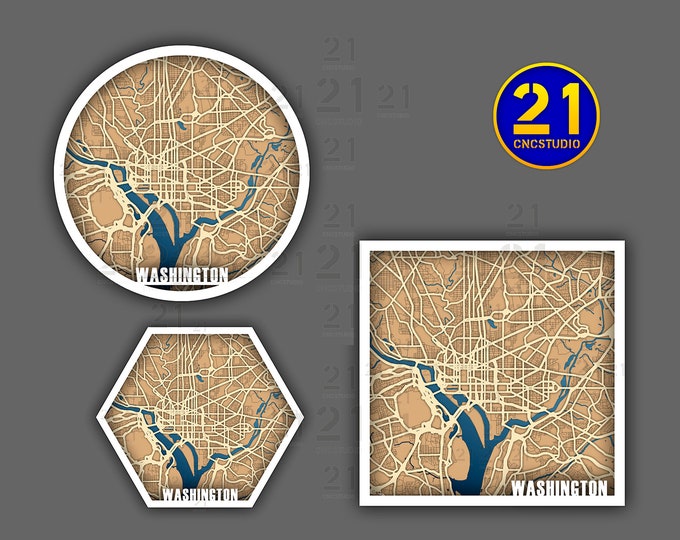 Washington multilayer laser cut file in cdr, svg and dxf formats