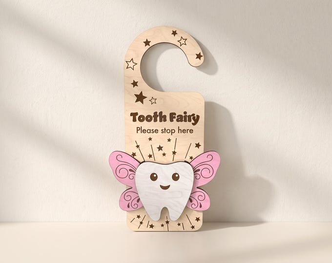 Tooth Fairy Door Hanger Laser Cut Files: Winged Tooth, Design 1