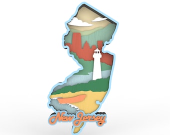 New Jersey State Vignette Laser Cut File | Multilayer SVG DXF | Digital Download