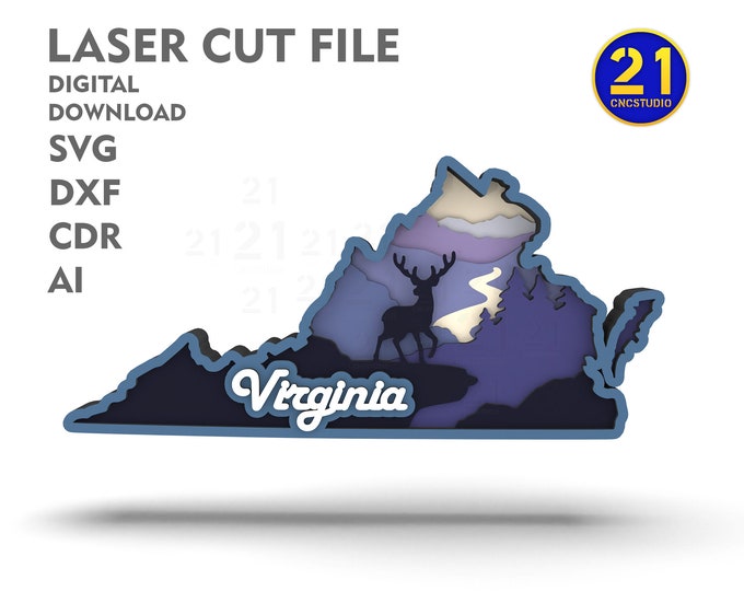 Virginia State Vignette - Laser Cut Multilayer File svg dxf ai eps cdr